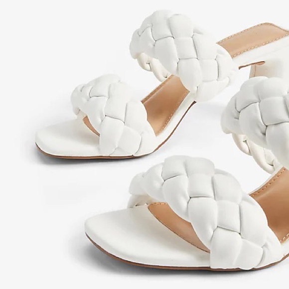 Express white Braided Double Band block Heeled Sandals - Picture 2 of 5
